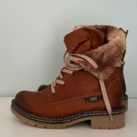 New Rieker Chestnut Brown Lace-Up Women's Boots - Picture 2 of 6